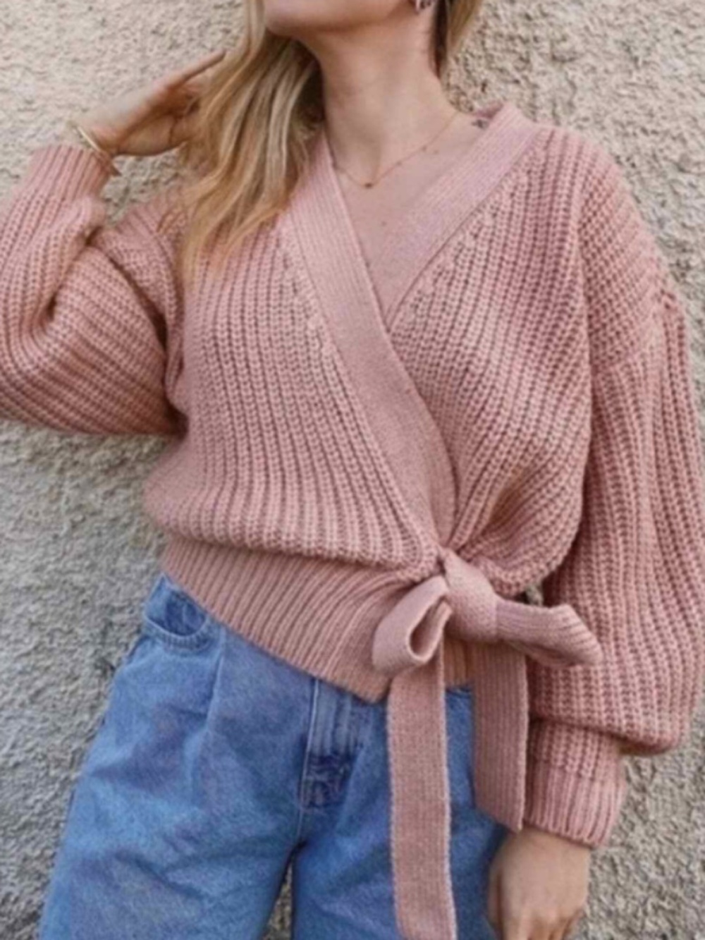 Zara pink wrap belted sweater